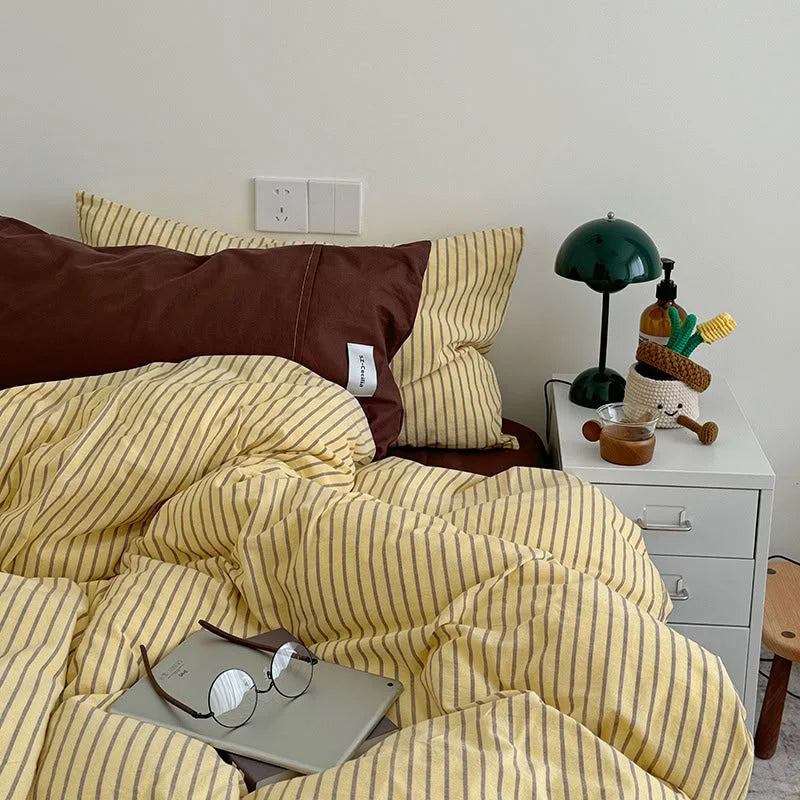 Soft Pinstripe Washed Cotton Bedding Set