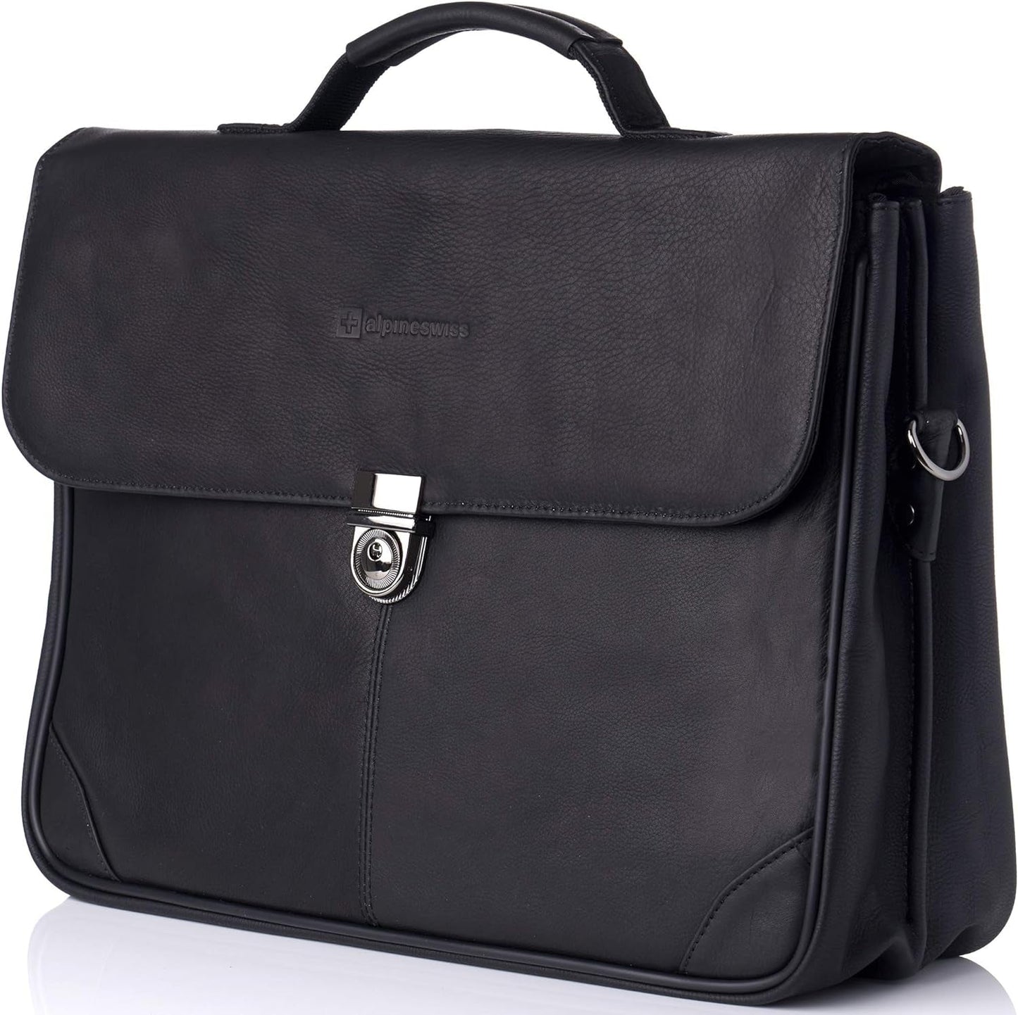 Alpine Swiss Business Portfolio Genuine Leather Briefcase Flap-Over Locking Case Briefcases Clothing Luggage & Travel Gear Shoes & Jewelry