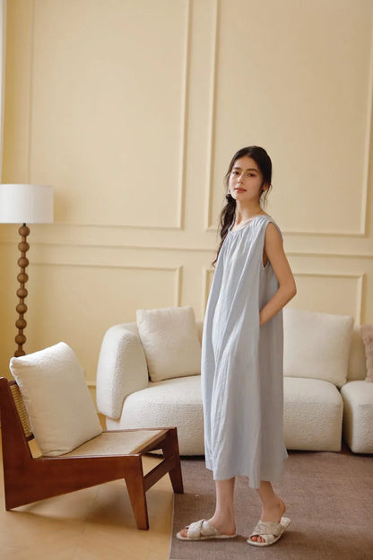 Cloud-Soft Crinkled Double Gauze Pajama Dress