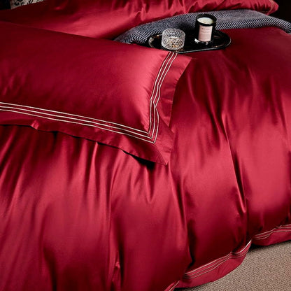 Leila Red Embroidered Edge Egyptian Cotton Bedding Set