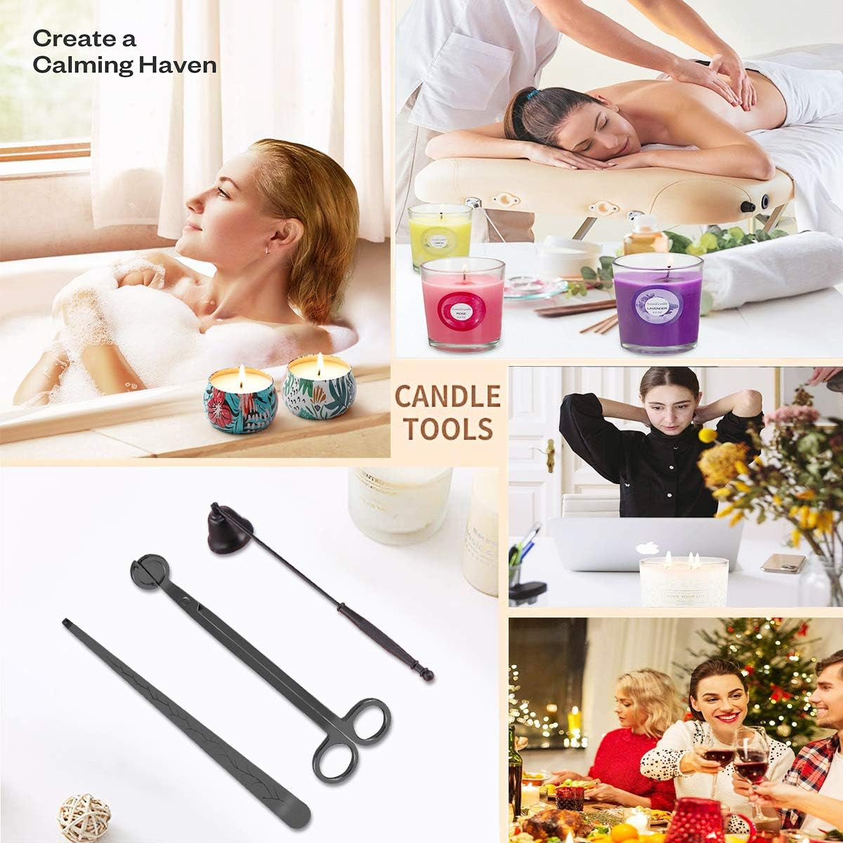 3 in 1 Candle Accessories Set, Candle Wick Trimmer, Candle Snuffer, Candle Wick Dipper, Candle Wick Cutter Tools Set OPP Bag for Lovers Candles, Family, Party (Black New Package) Accessories Candles & Holders Candlesnuffers Home & Kitchen Home Décor Products