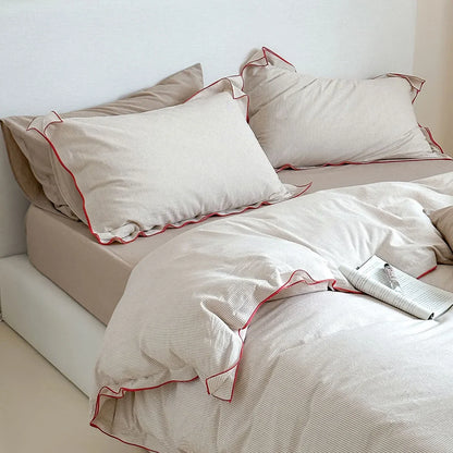 Soft Ruffle Pinstripe Washed Cotton Bedding Set