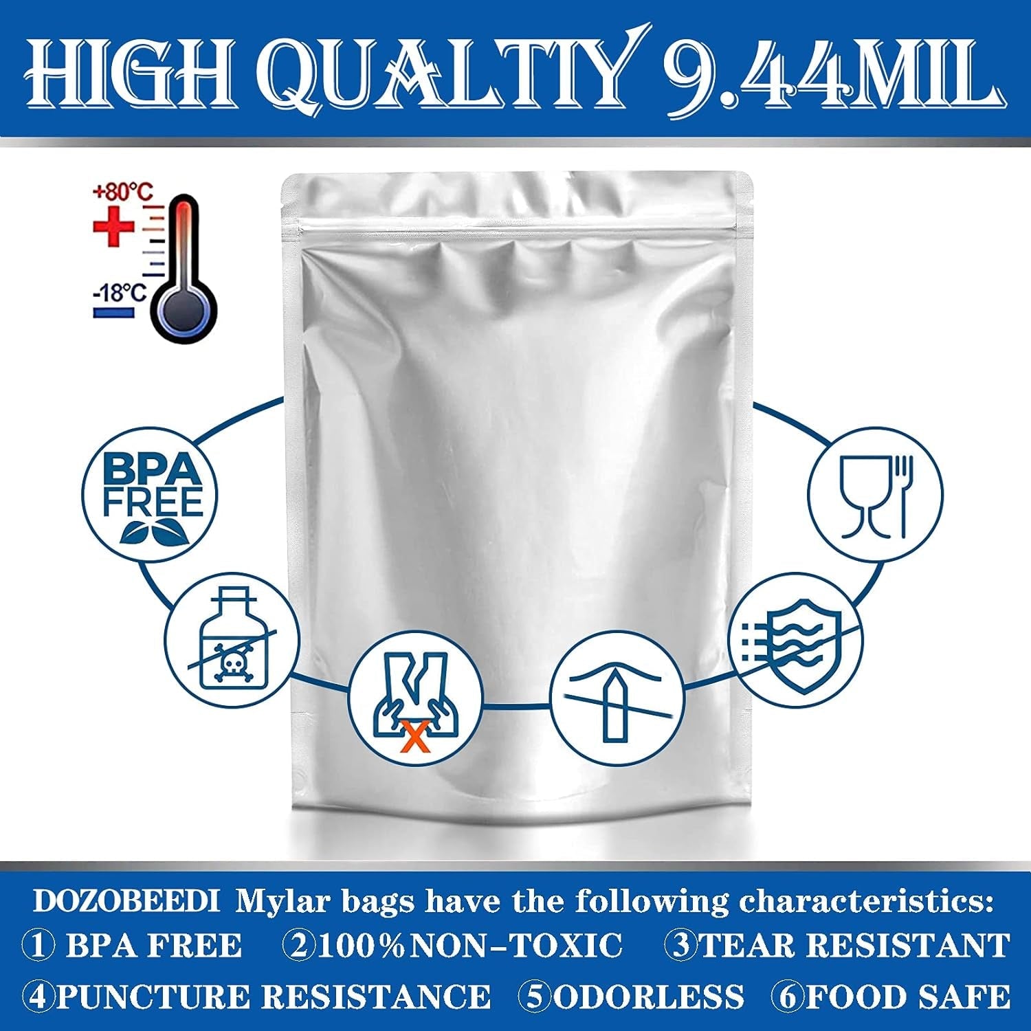 25Pcs Mylar Bags for Food Storage 1 Quart Foil Bags Resealable Ziplock Bags（4.72 Mil ）Family Daily Life for Food Long-Term Storage Coffee, Tea, Cereal, Heat Resealable, Food Grade (6.3X9.4IN) Container Sets Food Containers Food Storage Home & Kitchen Kitchen & Dining Storage & Organization