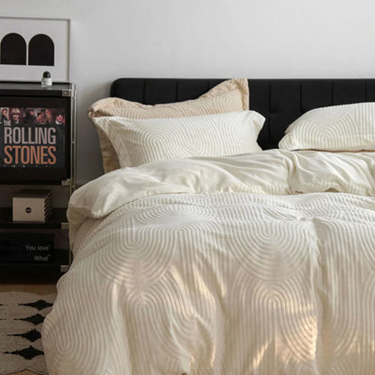 Plush Wavy Arch Flannel Fleece Bedding Set