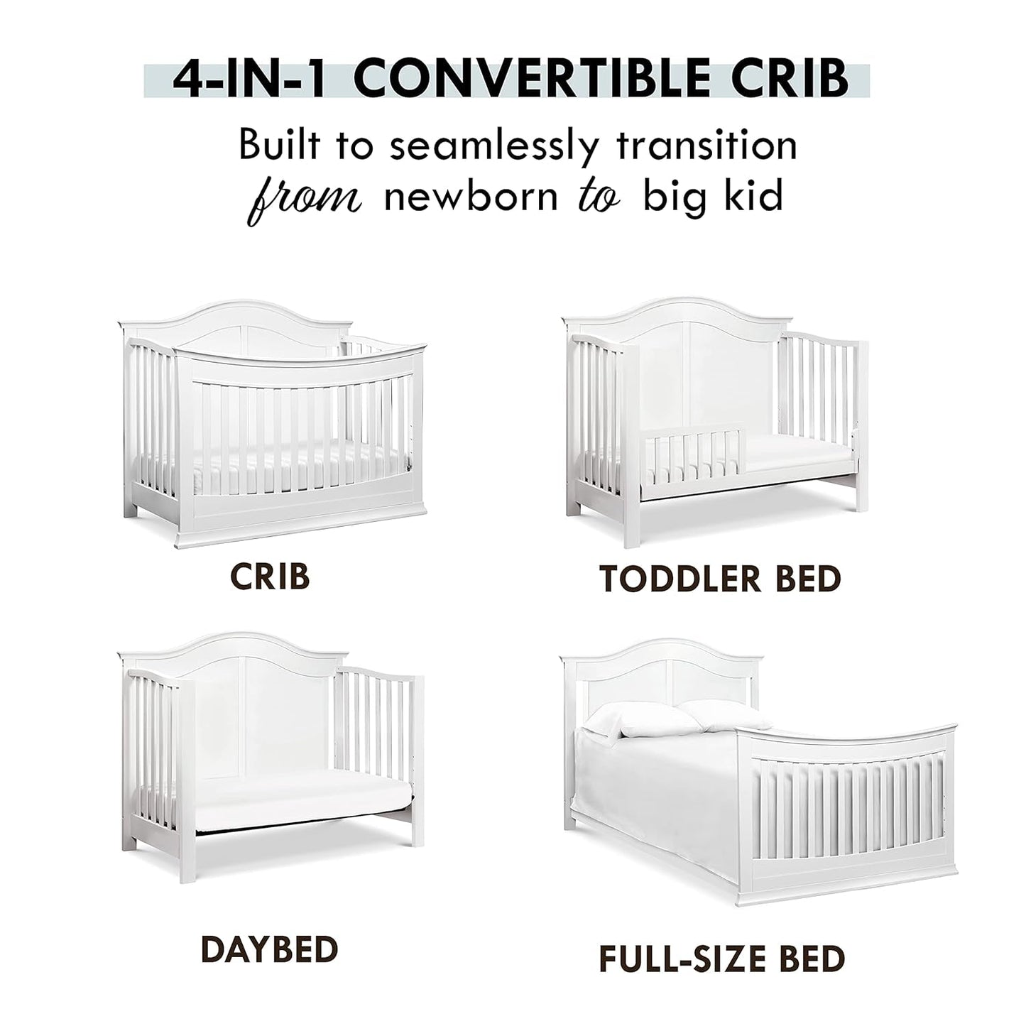 Davinci Meadow 4-In-1 Convertible Crib in White, Greenguard Gold Certified Baby Products Cribs Furniture Infant & Toddler Beds Nursery