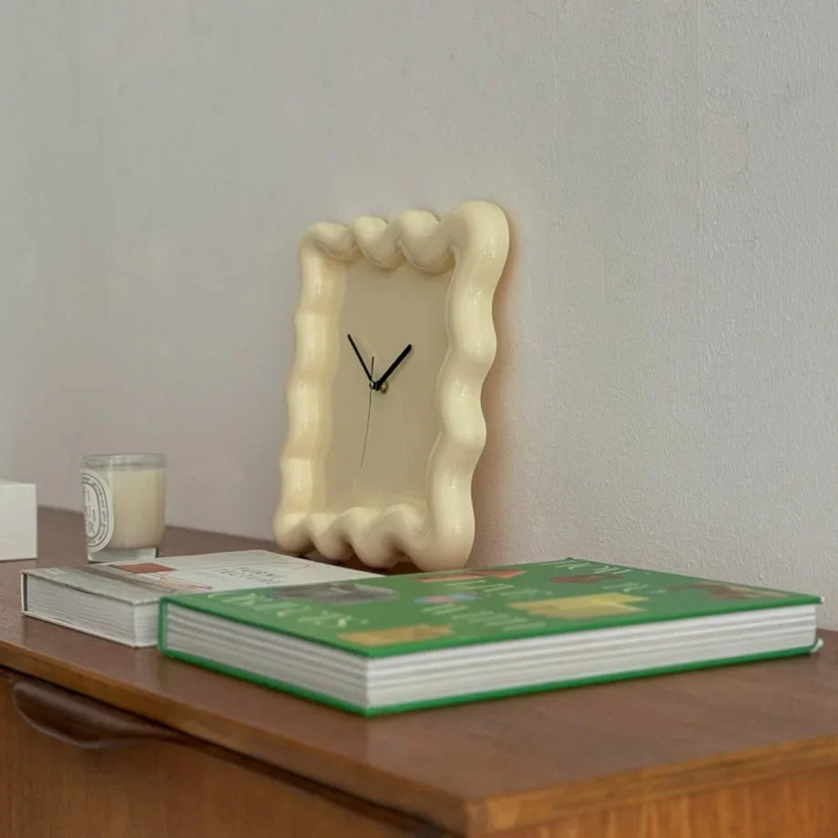 Wavy Squiggle Frame Minimalist Melamine Clock