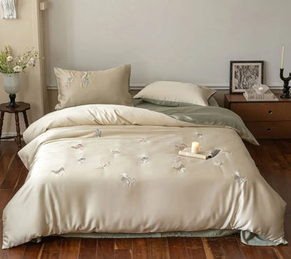 Silky Butterfly Embroidered Tencel Bedding Set