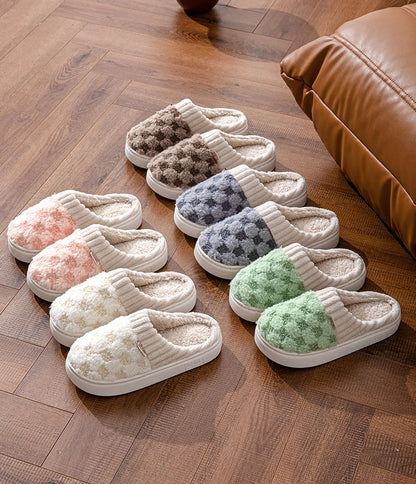 Fuzzy Checkered Plush Fleece House Slippers