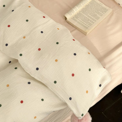 Soft Polka Dot Cotton Bedding Set with Pom Poms