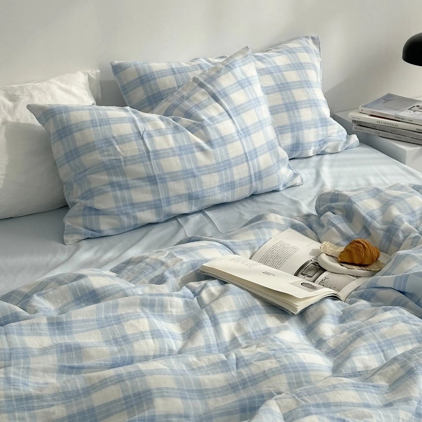 Soft Gingham Plaid Washed Cotton Bedding Set