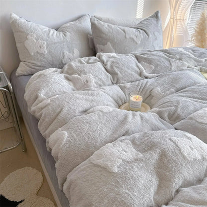Plush Teddy Bear Flannel Fleece Bedding Set