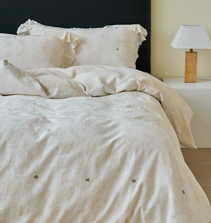 Ruffle Lace Jacquard Floral Linen Bedding Set