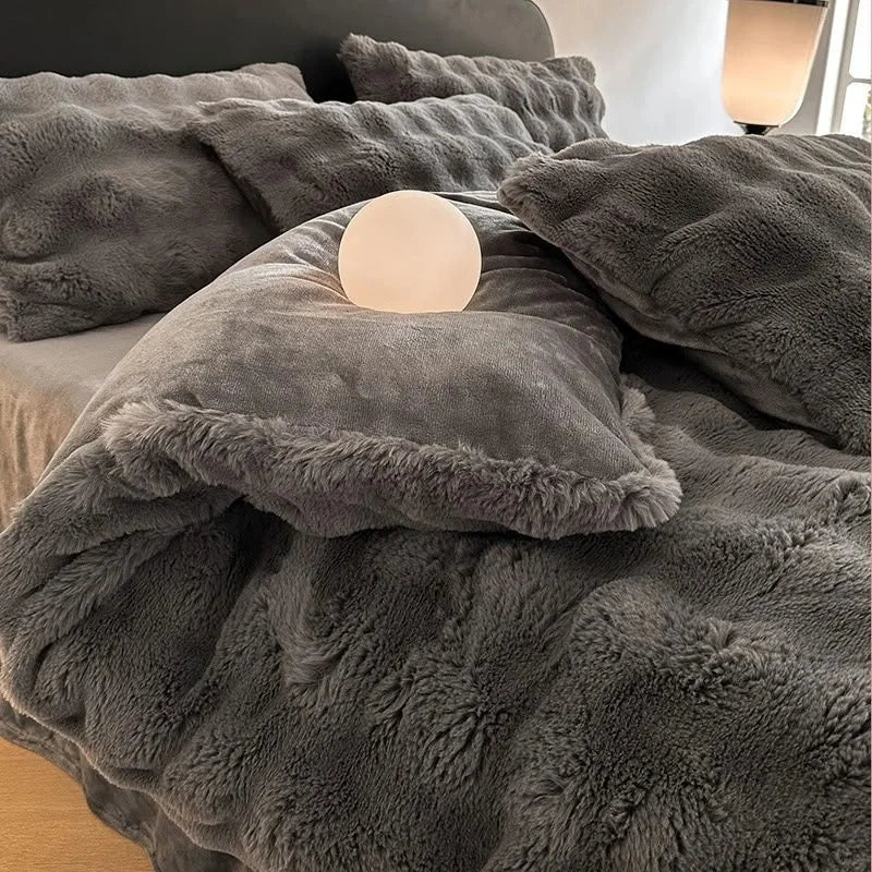 Plush Ruched Flannel Fleece Bedding Set