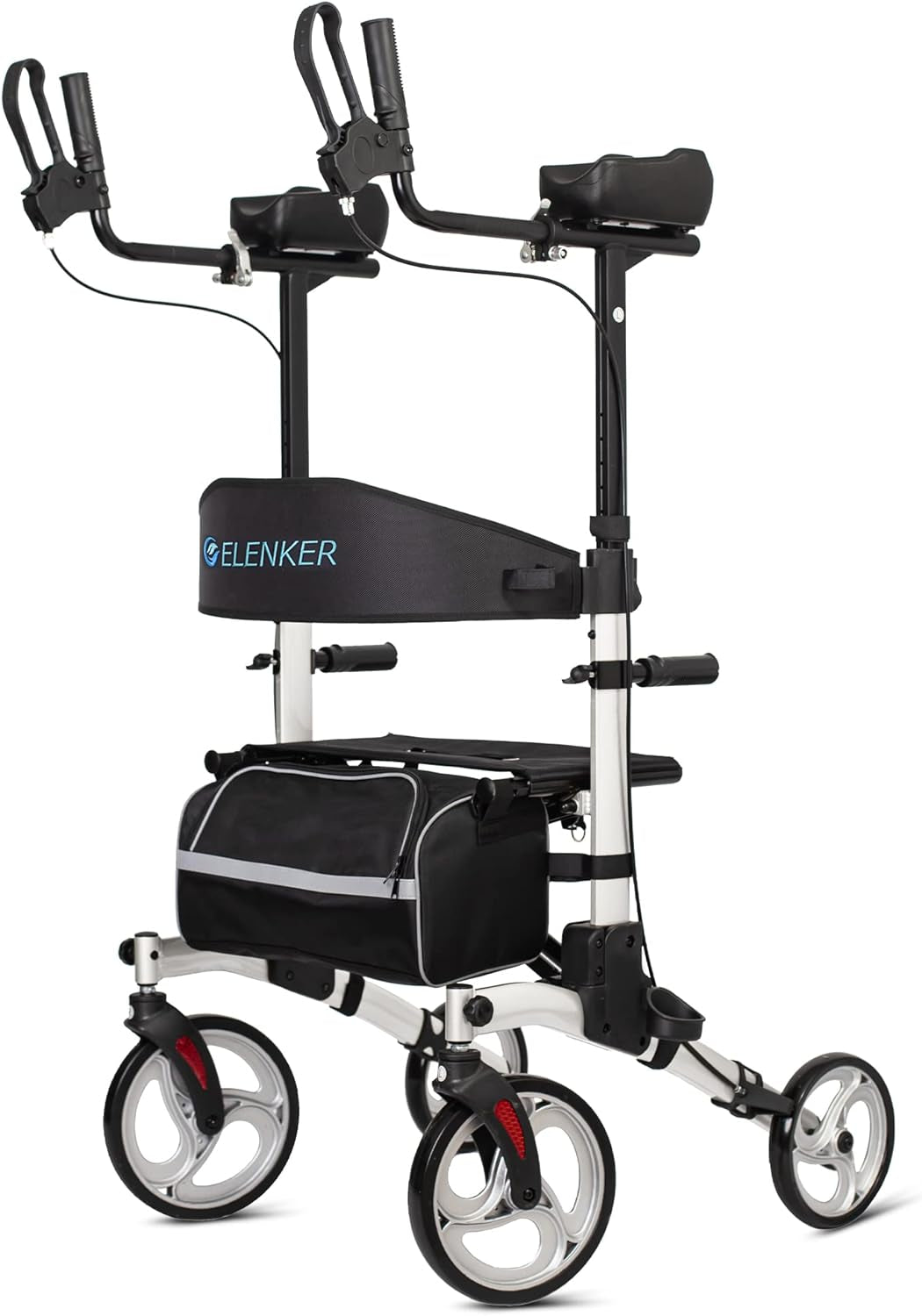 ELENKER Upright Walker, Stand up Folding Rollator Walker Back Erect Rolling Mobility Walking Aid with Seat, Padded Armrests for Seniors and Adults, White Medical Supplies & Equipment Mobility & Daily Living Aids Mobility Aids & Equipment Rollators & Accessories Rolling Walkers Walkers