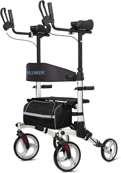 ELENKER Upright Walker, Stand up Folding Rollator Walker Back Erect Rolling Mobility Walking Aid with Seat, Padded Armrests for Seniors and Adults, White Medical Supplies & Equipment Mobility & Daily Living Aids Mobility Aids & Equipment Rollators & Accessories Rolling Walkers Walkers