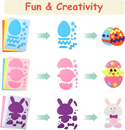 Easter DIY Felt Craft Set, 21 Pieces Felt Fabric Sheets Colorful Felt Craft Sheet and 4 Pieces Shaped Templates for Kids, Create Easter Egg Easter Bunnies Easter Chicks for Child Arts & Crafts Craft Kits Felt Kits Toys & Games