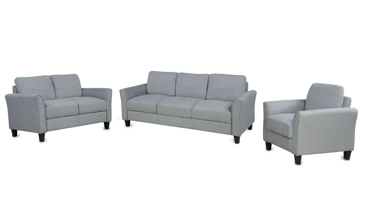 3 Piece Living Room Sofa Set, Modern Sectional Couch Furniture, Upholstered Armchair, Loveseat and Three Seat for Home or Office (Linen Grey) Furniture Home & Kitchen Living Room Furniture Living Room Sets