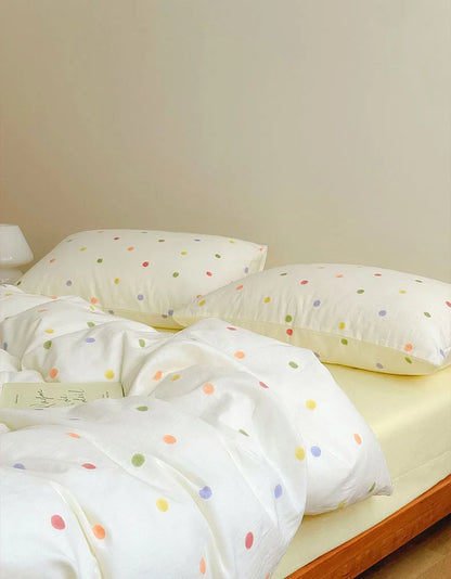 Textured Colorful Polka Dot Washed Cotton Bedding Set