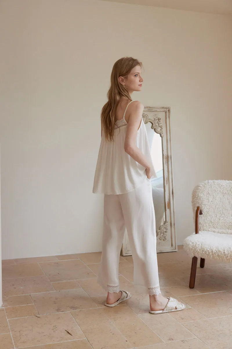 Silky Lace Trim Cotton Sateen Pajama Set