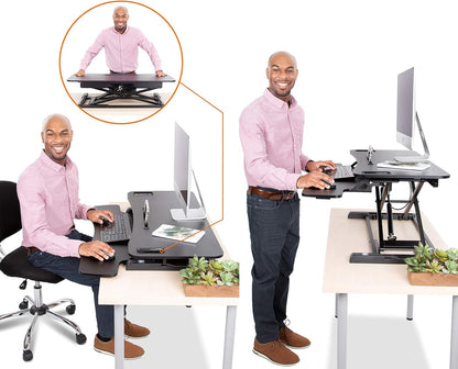 Flexpro Hero 37 Inch Standing Desk Converter, for Office and Home, Height Adjustable, 2 Level Sit to Stand Workspace with Keyboard Shelf & Monitor Riser, Sit or Stand (Black, 37 X 18 X 4.5 to 20) Computer Workstations Desks & Workstations Office Furniture & Lighting Office Products