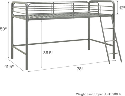 DHP Junior Loft Bed Frame with Ladder, Twin, Silver Bedroom Furniture Beds Frames & Bases Furniture Home & Kitchen