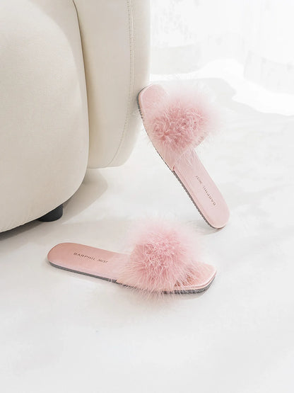 Fluffy Solid Color Faux Fur House Slippers