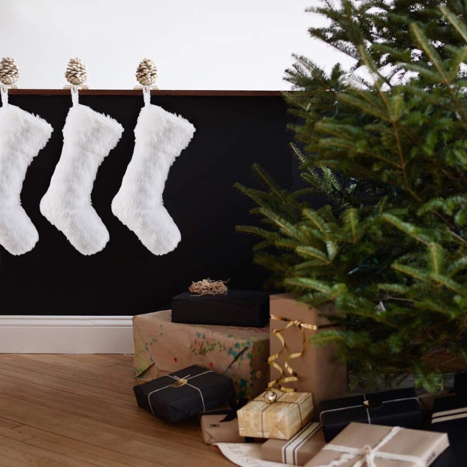 Christmas Stockings, 2 Pcs 18 Inches Large Snowy Luxury Hanging White Faux Fur Christmas Stocking for Family Holiday Party Christmas Fireplace Decorations (White) Home & Kitchen Seasonal Décor Stockings Stockings & Holders