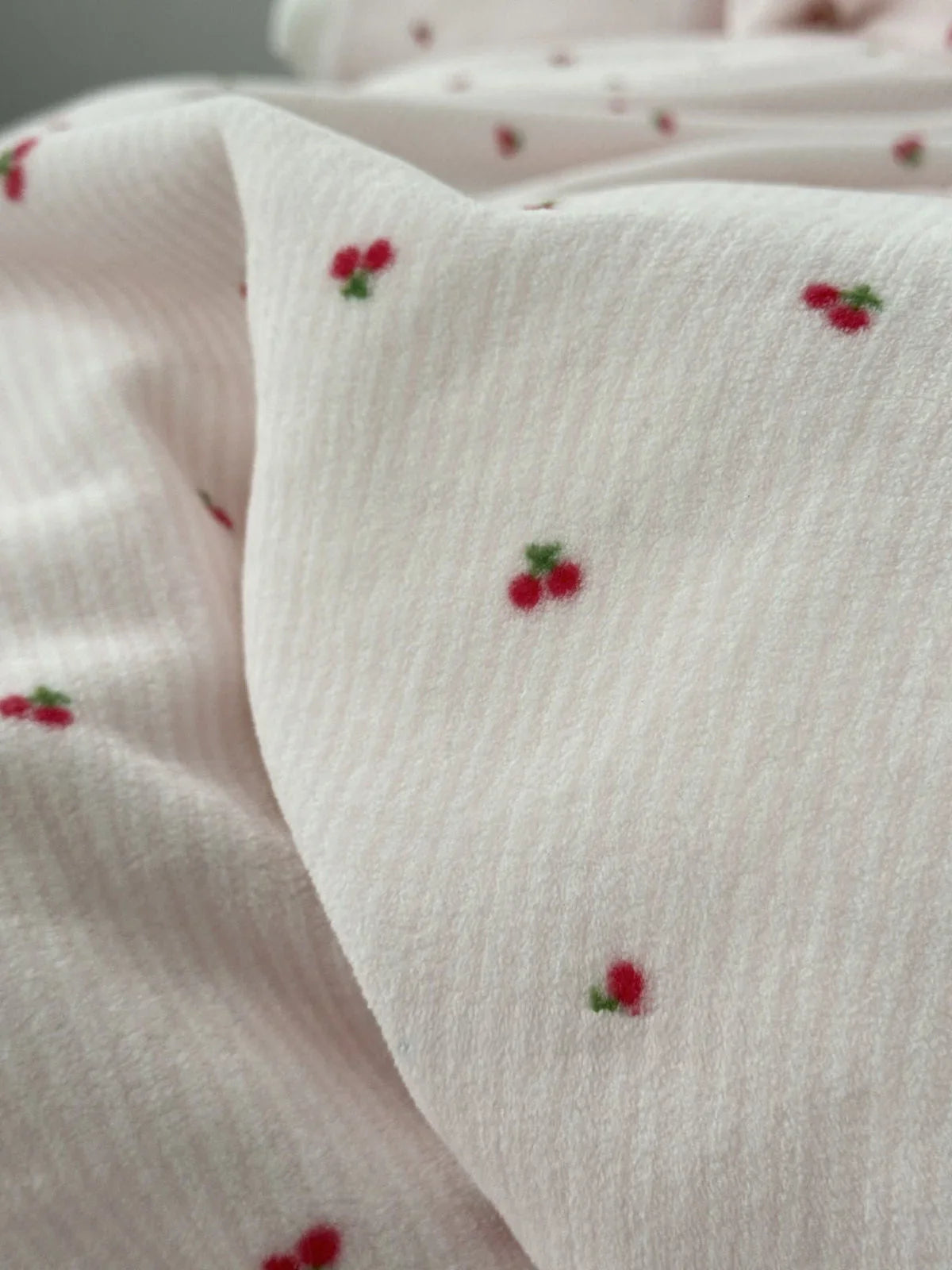 Plush Embroidered Cherry Flannel Fleece Bedding Set