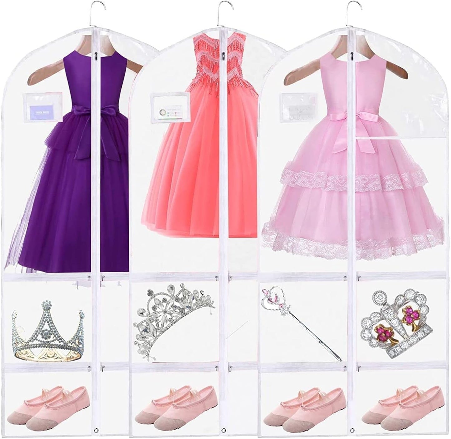 3 PCS Garment Bags,Garment Bags for Hanging Clothes,Clear Dance Garment Bags for Dancers,Dance Costume Bag,Dance Competition Bag for Girls,Garment Bags for Travel Storage.Garment Bag for Kids Adults Clothing & Closet Storage Garment Covers Home & Kitchen Storage & Organization