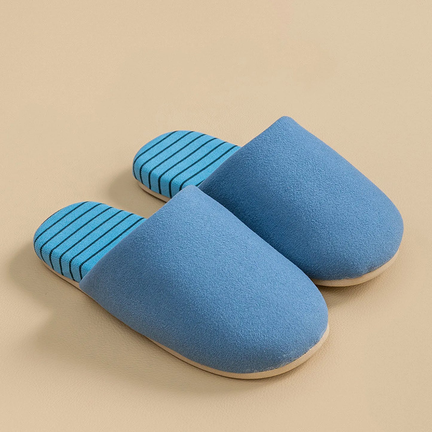Plush Striped Cotton House Slippers
