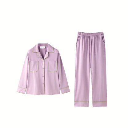Soft Contrast Trim Cotton Pajama Set