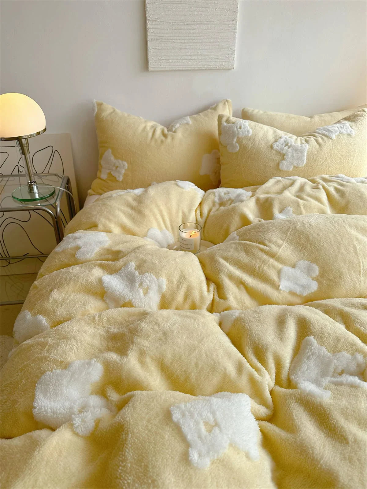 Plush Teddy Bear Flannel Fleece Bedding Set