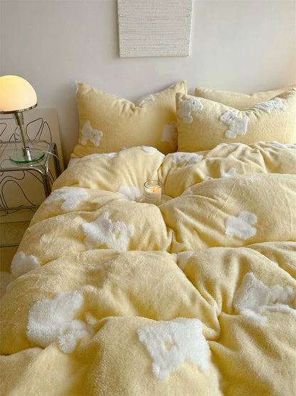 Plush Teddy Bear Flannel Fleece Bedding Set