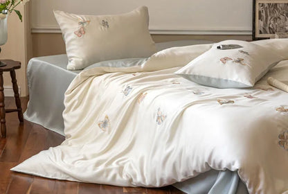 Silky Butterfly Embroidered Tencel Bedding Set