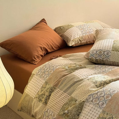 Earthy Aesthetic Vintage Patchwork Bedding Set