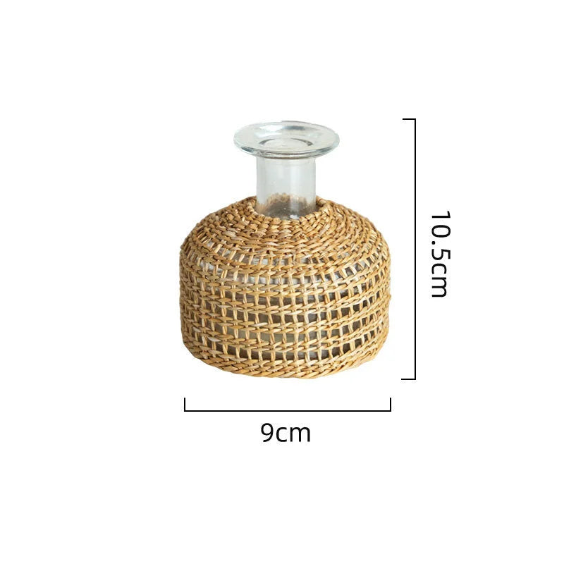 Handwoven Rattan & Glass Bud Vase