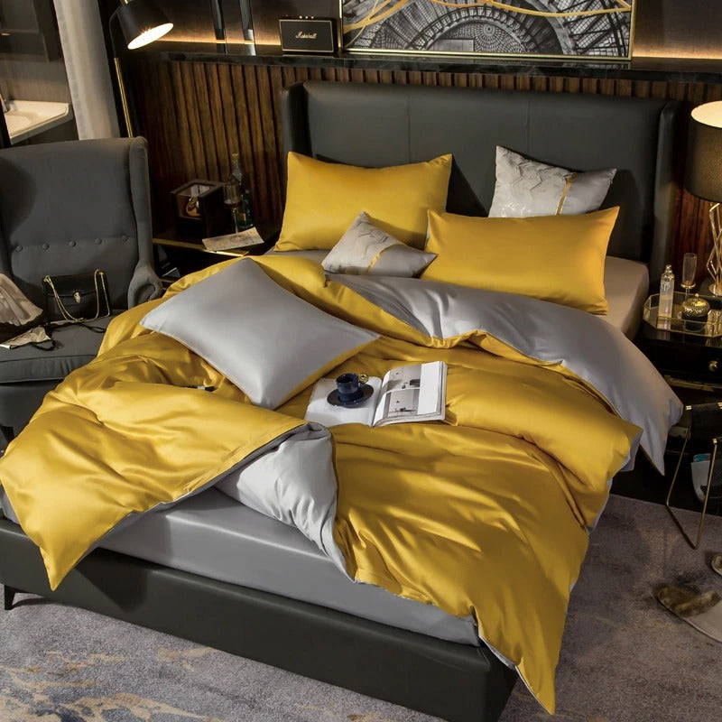 Shemir Gold Silver Reversible Egyptian Cotton Bedding Set