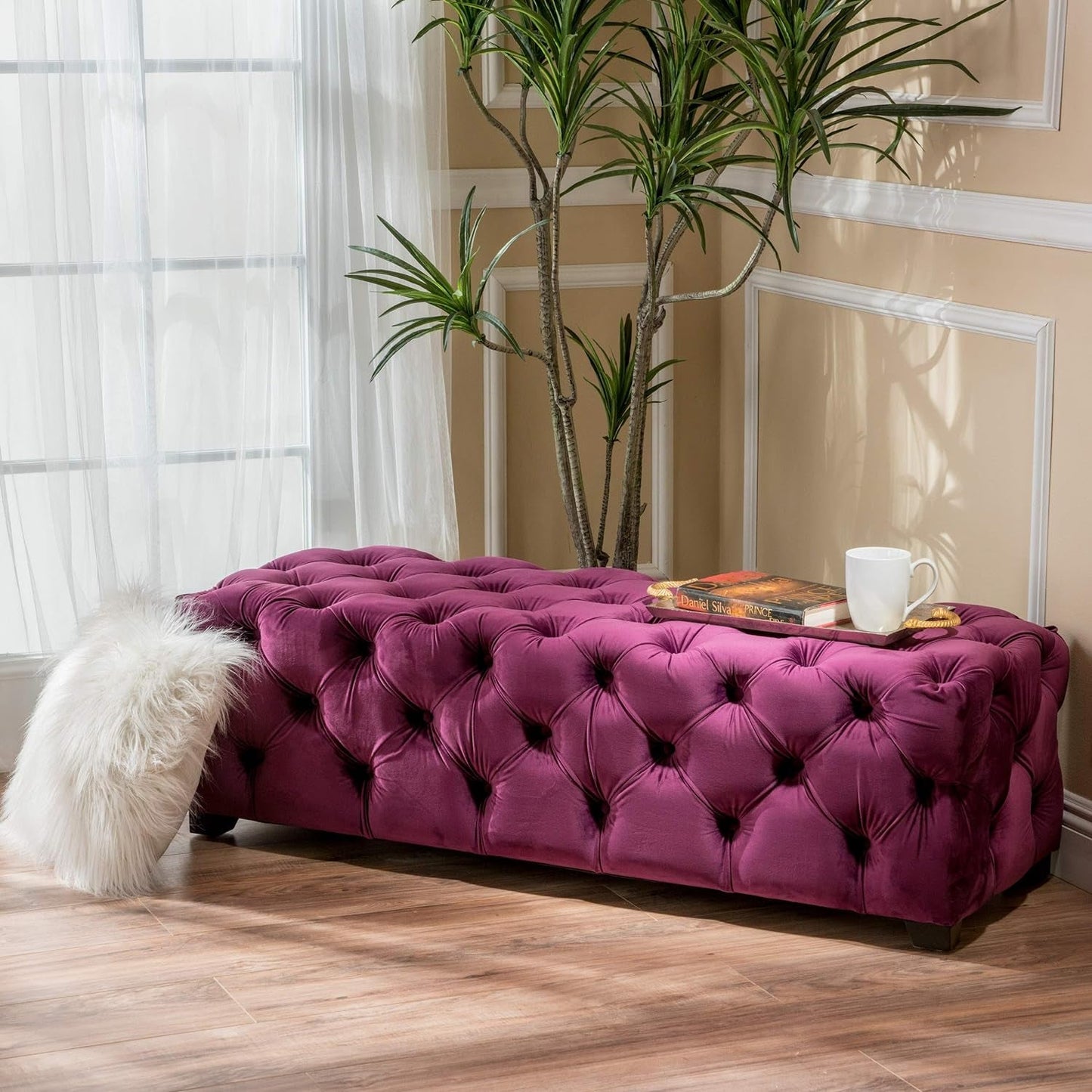 Christopher Knight Home Piper Velvet Ottoman, Fuchsia Furniture Home & Kitchen Living Room Furniture Ottomans