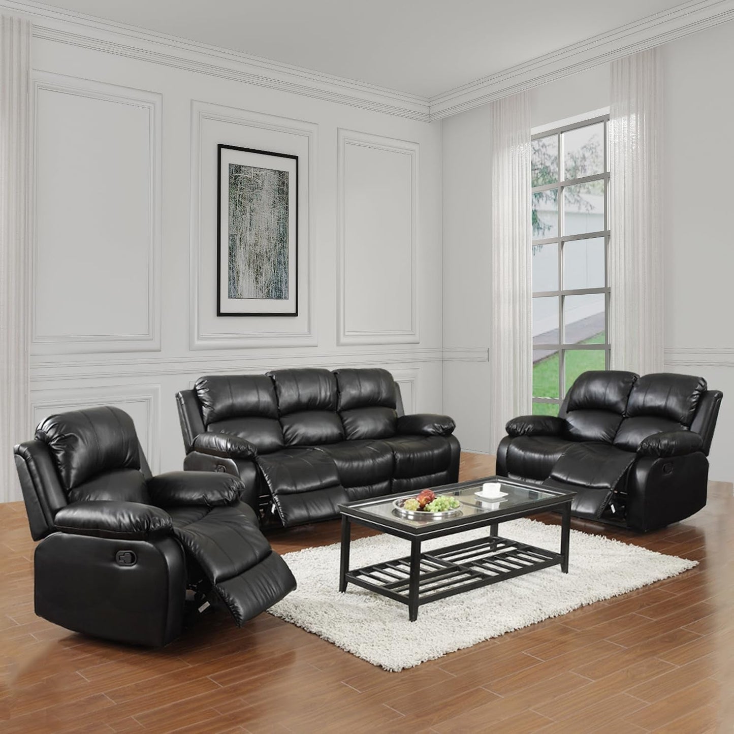 Black Leather Recliner Chair, Maunal Reclining Chair Living Room Furntiure Set for Home/Office/Apartment - 1 Piece Chairs Furniture Home & Kitchen Living Room Furniture