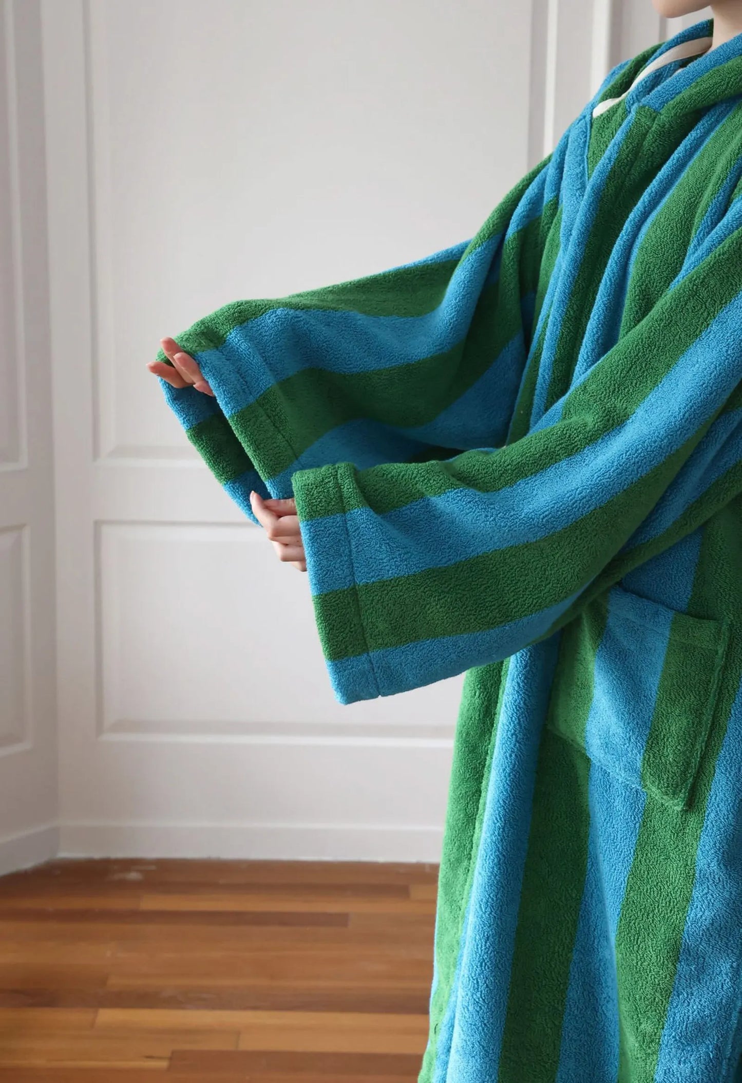Plush Bold Striped Cotton Hooded Robe