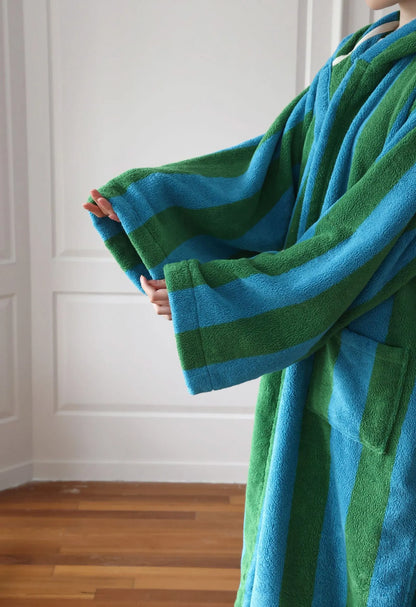 Plush Bold Striped Cotton Hooded Robe