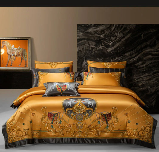 Niki Gold Egyptian Cotton Embroidered Bedding Set