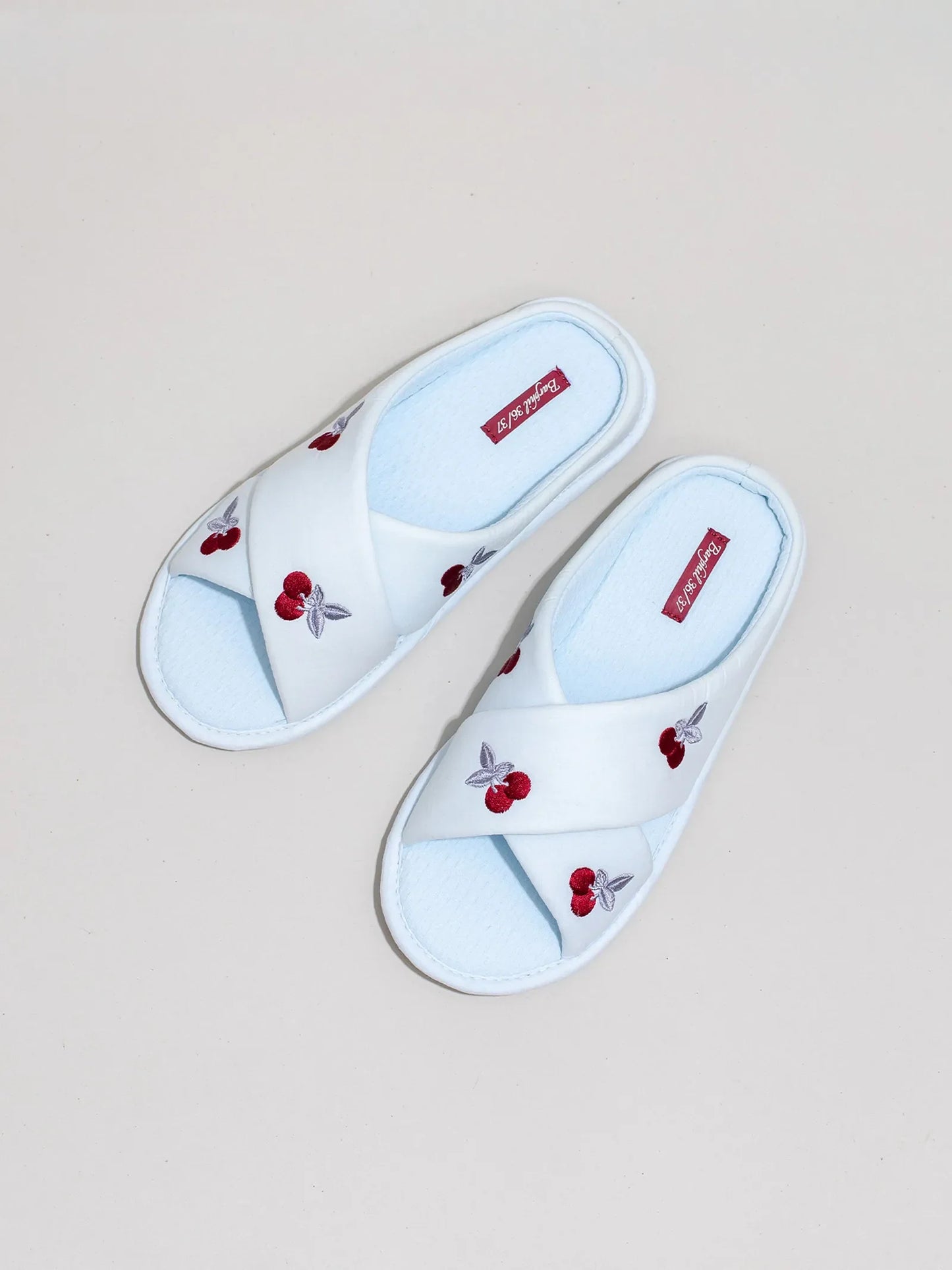 Soft Embroidered Cherry Plush House Slippers