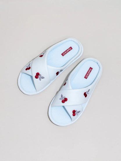 Soft Embroidered Cherry Plush House Slippers