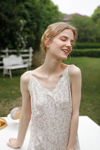 Silky Ditsy Floral Cotton Sateen Slip Nightgown