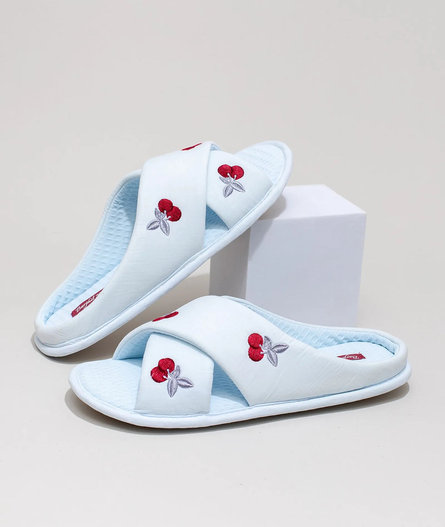 Soft Embroidered Cherry Plush House Slippers