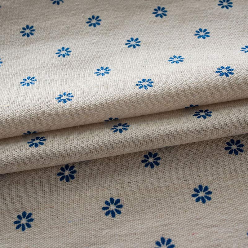 Blue Daisy Green Cotton Curtain