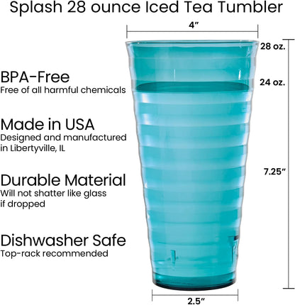 US Acrylic Splash 28 Ounce Plastic Stackable Iced Tea Tumblers in 4 Coastal Colors | Value Set of 12 Drinking Cups | Reusable, Bpa-Free, Made in the USA, Top-Rack Dishwasher Safe Dining & Entertaining Glassware & Drinkware Home & Kitchen Kitchen & Dining Tumblers & Water Glasses