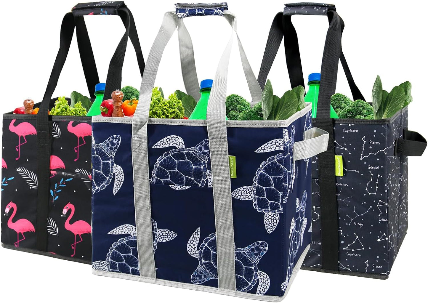 Beegreen 6 Pack Reusable Tote Bags for Shopping Large Gift Bags Lightweight Farmer Market Grocery Shopper Bag with Long Handle Cute Geometric Design Black Grey Pink Green White Home & Kitchen Kitchen & Dining Reusable Grocery Bags Storage & Organization Travel & To-Go Food Containers