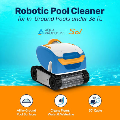 Sol Robotic Pool Cleaner, Automatic Vacuum for Inground Pools up to 36Ft, 50Ft Cable Length, Wall Climbing Vac W/Strong Suction & Easy to Clean Debris Basket Automatic Pool Cleaners Cleaning Tools & Chemicals Hot Tubs & Supplies Lawn & Garden Patio Pools Robotic Pool Cleaners